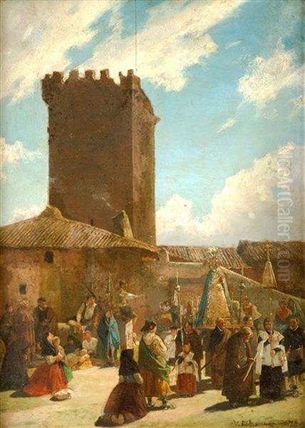 Procesion De La Virgen Del Carpio En Villares De Yeltes, Salamanca Oil Painting by Valeriano (Valerio) Dominguez Becquer