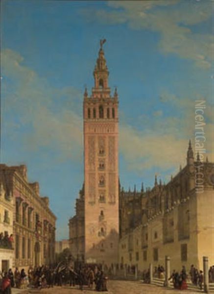 La Giralda, Vista Desde Placentines Oil Painting by Valeriano (Valerio) Dominguez Becquer