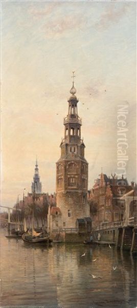 The Montelbaanstoren In Amsterdam Oil Painting by Cornelis Christiaan Dommelshuizen