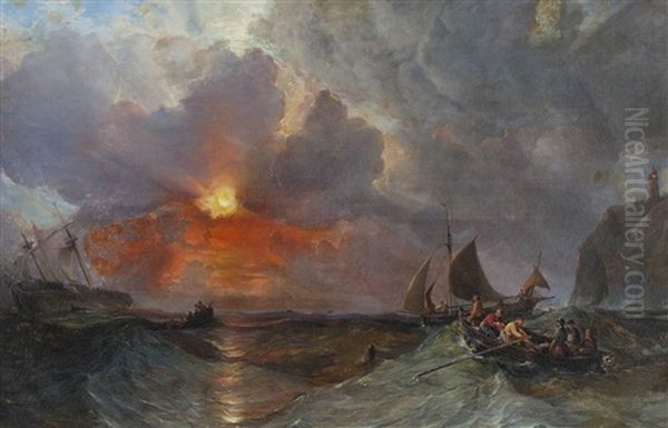 Marine Par Temps Gris Oil Painting by Cornelis Christiaan Dommelshuizen