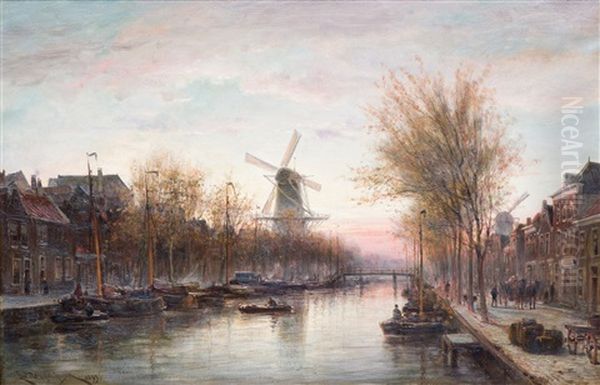 Late Afternoon At The Veenkade, The Hague Oil Painting by Cornelis Christiaan Dommelshuizen