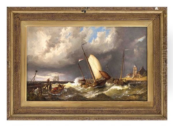 Sturmische Einfahrt In Den Rettenden Hafen Oil Painting by Cornelis Christiaan Dommelshuizen