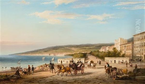 Coastal Street Scene Oil Painting by Cornelis Christiaan Dommelshuizen