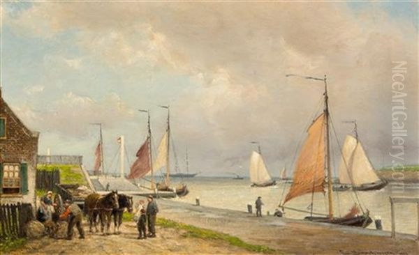 Ingang Der Haven Te Den Helder, Holland Oil Painting by Cornelis Christiaan Dommelshuizen