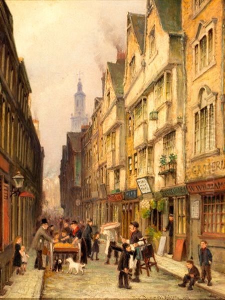 Straatscene Met Marktlui En Figuren Oil Painting by Cornelis Christiaan Dommelshuizen