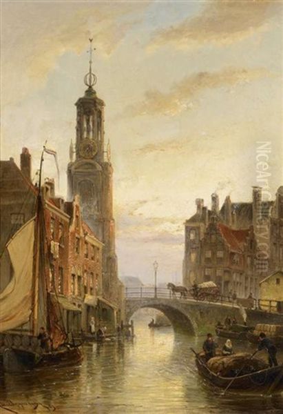 Gracht In Amsterdam Im Abendlicht Oil Painting by Cornelis Christiaan Dommelshuizen