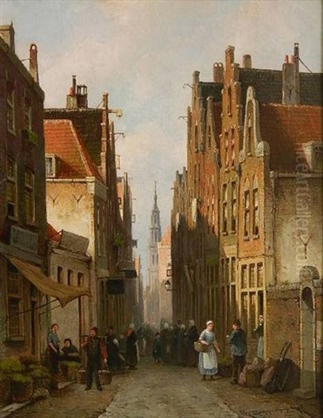 Dutch Street Scene Oil Painting by Cornelis Christiaan Dommelshuizen