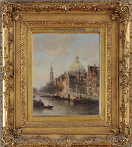 West Church Tower And Lutheran Church, Amsterdam Oil Painting by Cornelis Christiaan Dommelshuizen