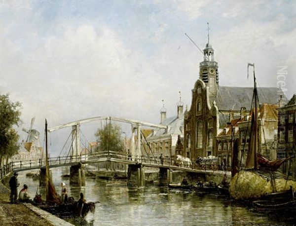 Pelgrimsvaderskerk On The Aalbrechtskolk In Delfshaven, Rotterdam Oil Painting by Cornelis Christiaan Dommelshuizen