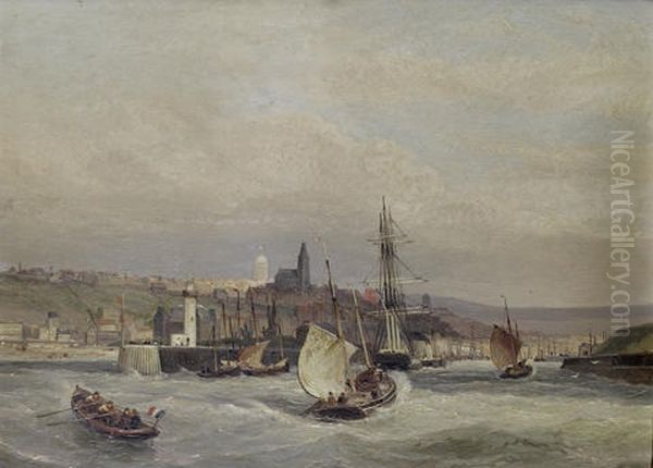 Entrance To The Harbor Of Boulogne (+ Rotterdam; Pair) Oil Painting by Cornelis Christiaan Dommelshuizen