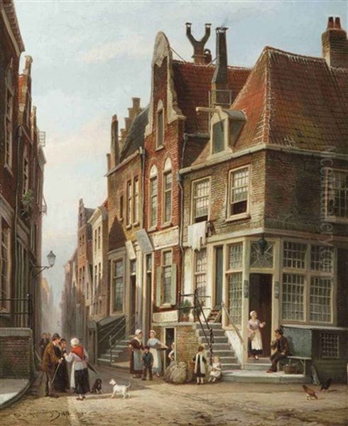 The Jewish Quarter, Amsterdam Oil Painting by Cornelis Christiaan Dommelshuizen