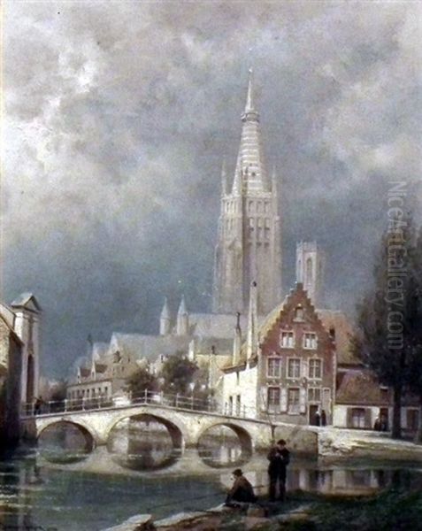 Bruges - A Rising Storm Oil Painting by Cornelis Christiaan Dommelshuizen