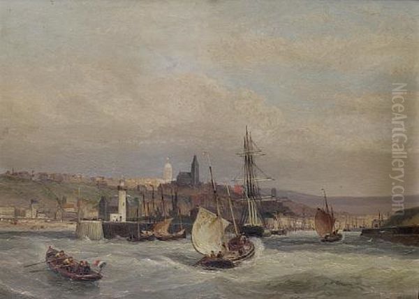 Entrance To The Harbor Of Boulogne (+ Rotterdam; Pair) Oil Painting by Cornelis Christiaan Dommelshuizen