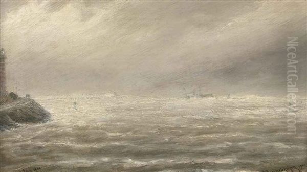 The Steamer Herzog Near Ijmuiden In Stormy Weather Oil Painting by Cornelis Christiaan Dommelshuizen