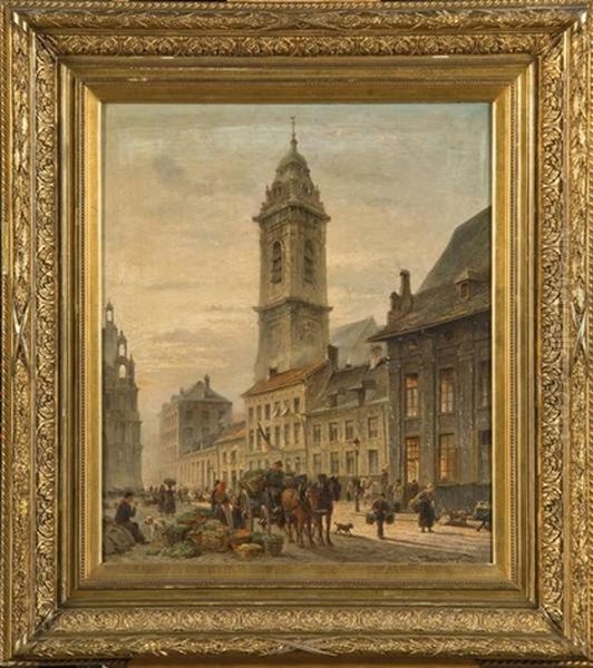 Dimanche Matin, Marche Sainte-catherine A Bruxelles Oil Painting by Cornelis Christiaan Dommelshuizen