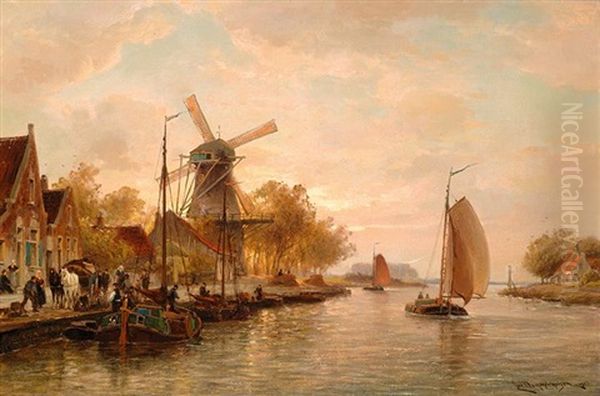 The Rembrandt Mill In Hazerswoude Near Leiden Oil Painting by Cornelis Christiaan Dommelshuizen