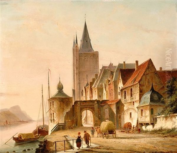 The City Gate Oil Painting by Cornelis Christiaan Dommelshuizen