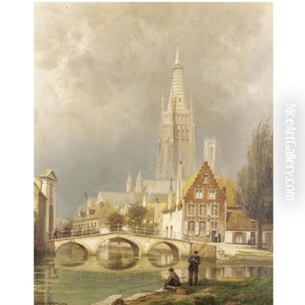 Bruges, A Rising Storm Oil Painting by Cornelis Christiaan Dommelshuizen