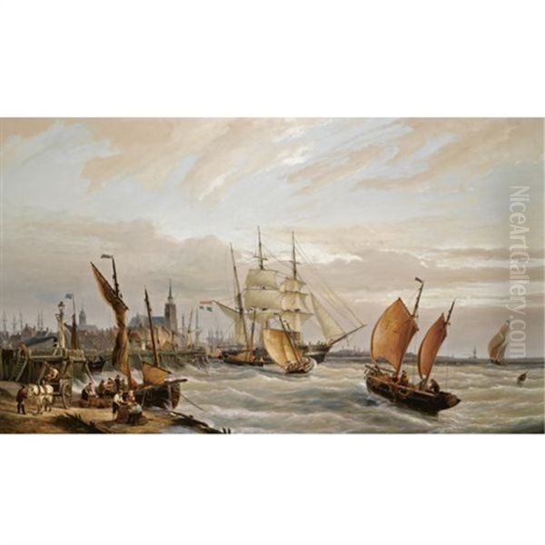 The Harbour Of Terneuzen Oil Painting by Cornelis Christiaan Dommelshuizen