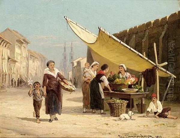 A Flower Seller Oil Painting by Cornelis Christiaan Dommelshuizen