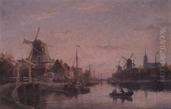 Evening At Maassluis Holland Oil Painting by Cornelis Christiaan Dommelshuizen