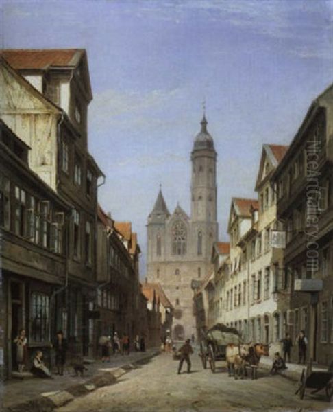 Standtansicht Mit Einer Zweiturmigen Kirche Oil Painting by Cornelis Christiaan Dommelshuizen