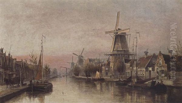 A View Of The Overtoom, Amsterdam Oil Painting by Cornelis Christiaan Dommelshuizen