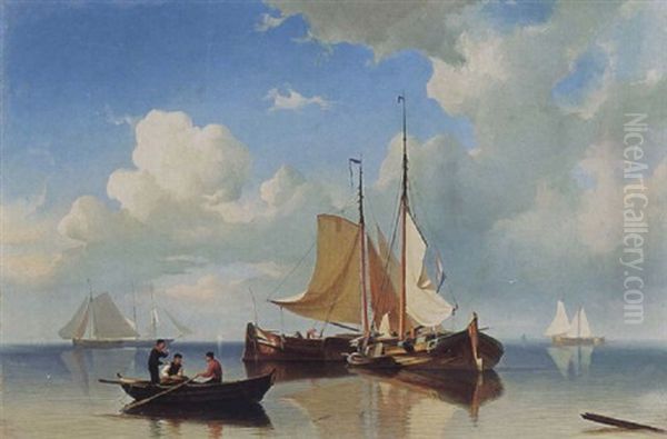 Shipping In An Estuary Oil Painting by Cornelis Christiaan Dommelshuizen