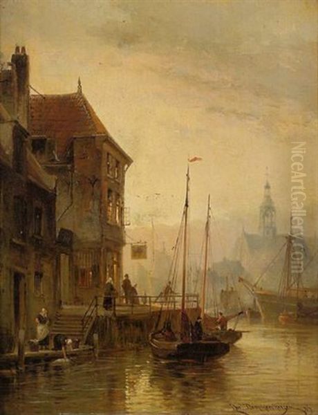 Les Bassins A Amsterdam Oil Painting by Cornelis Christiaan Dommelshuizen