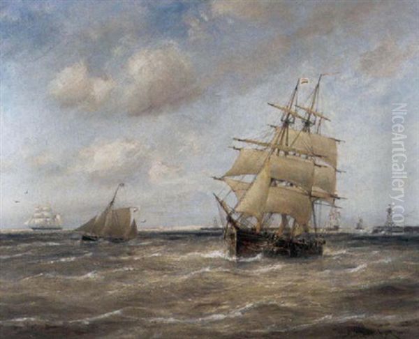 Off The Coast Of Holland At Ymuiden Oil Painting by Cornelis Christiaan Dommelshuizen