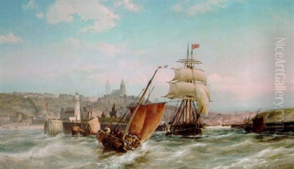 A British Three-master Coming Out Of Boulogne On The Tide Oil Painting by Cornelis Christiaan Dommelshuizen