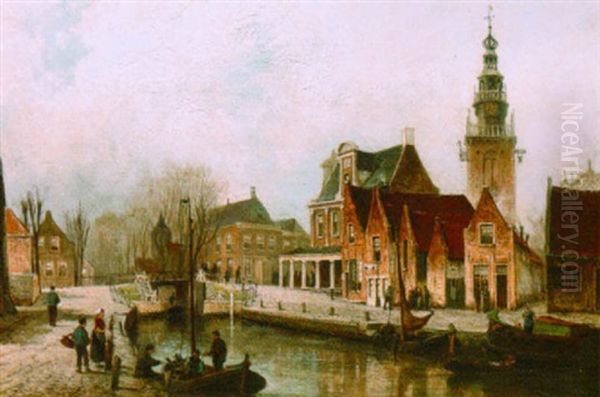 A View Of Monnickendam Oil Painting by Cornelis Christiaan Dommelshuizen