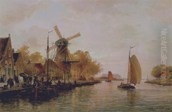 De Rembrand Molen Te Hazerswoude Aan De Nieuwe Rhijn Bij Leiden Oil Painting by Cornelis Christiaan Dommelshuizen