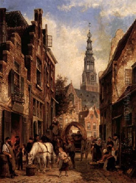 A View Of The Jewish Quarter, Amsterdam by Cornelis Christiaan Dommelshuizen