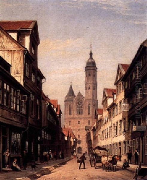 Street In Munich Oil Painting by Cornelis Christiaan Dommelshuizen