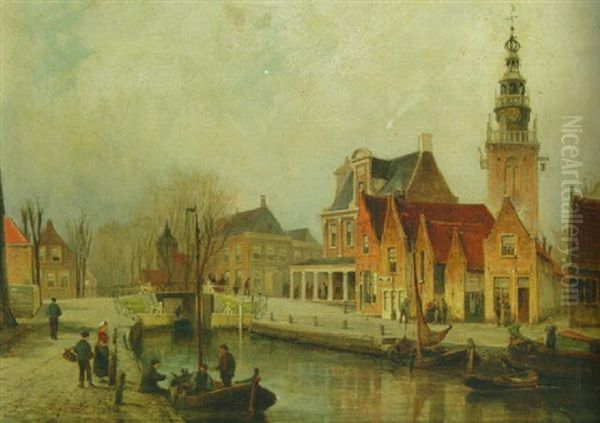 Gezicht Op De Waage Sluis The Monnickendam Oil Painting by Cornelis Christiaan Dommelshuizen