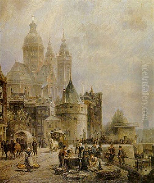 Amsterdam, La Nouvelle Eglise Catholique (prins Hendrik Kade) Oil Painting by Cornelis Christiaan Dommelshuizen