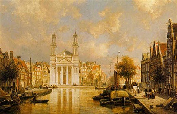 The Mozes And Aaron Church In Amsterdam, Seen From The Botergracht Oil Painting by Cornelis Christiaan Dommelshuizen