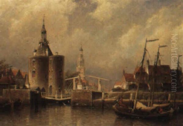 A View In Enkhuizen With The Dromedaris Oil Painting by Cornelis Christiaan Dommelshuizen