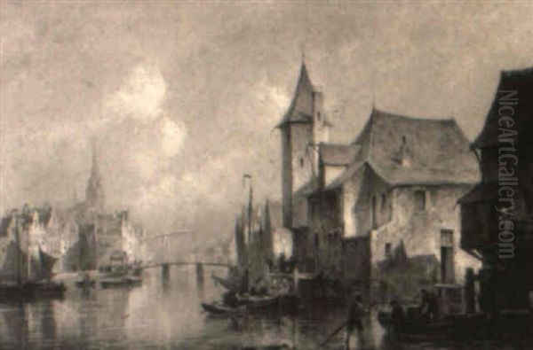 Onthe River Eem In Amersfoort Oil Painting by Cornelis Christiaan Dommelshuizen