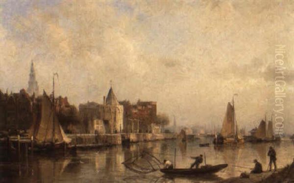 The Schreiers Tower As Seen From The East Dock Oil Painting by Cornelis Christiaan Dommelshuizen