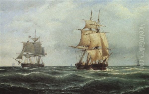 Shipping In A Swell Oil Painting by Cornelis Christiaan Dommelshuizen