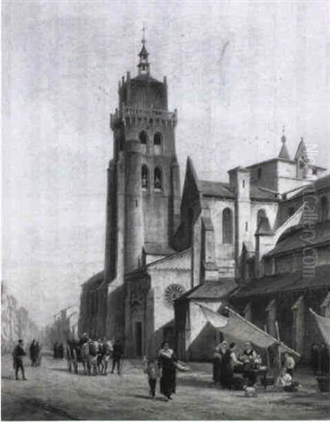 Figures In A Town Street by Cornelis Christiaan Dommelshuizen