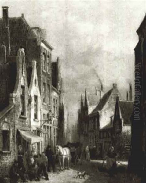 A Street In Haarlem Oil Painting by Cornelis Christiaan Dommelshuizen