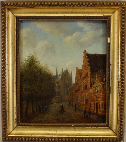 Painting Of Figures In A Street At Dusk Oil Painting by Pieter Christian Dommersen