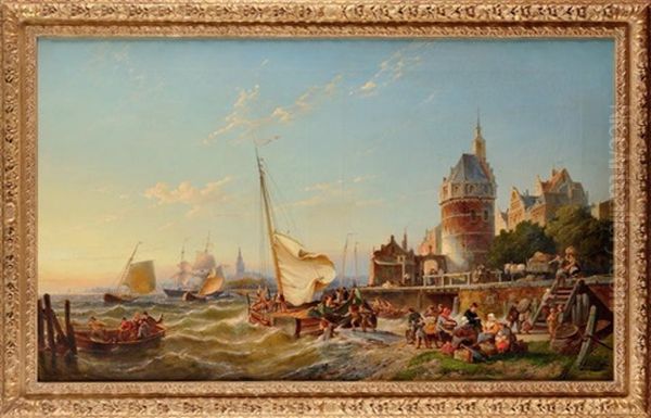 Vue Du Port De Hoorn Sur Le Zuiderzee Oil Painting by Pieter Christian Dommersen