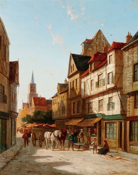 Street Scene - Rouen Oil Painting by William Raymond Dommersen