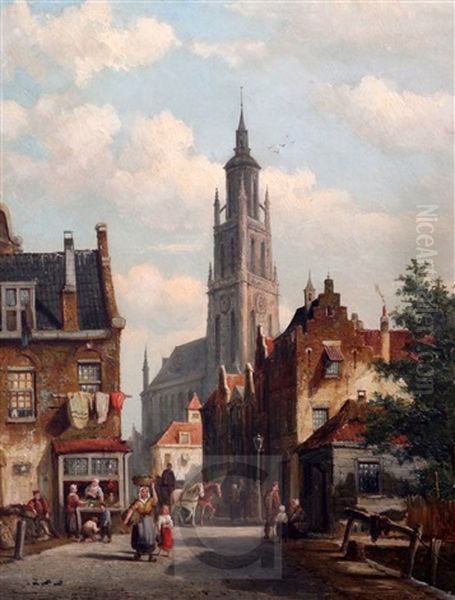 Street Scene, Bruges Oil Painting by William Raymond Dommersen