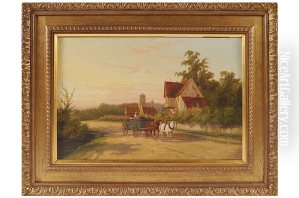 Cart Being Pulled Oil Painting by William Raymond Dommersen