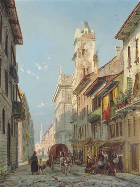 A Street In Spain Oil Painting by William Raymond Dommersen